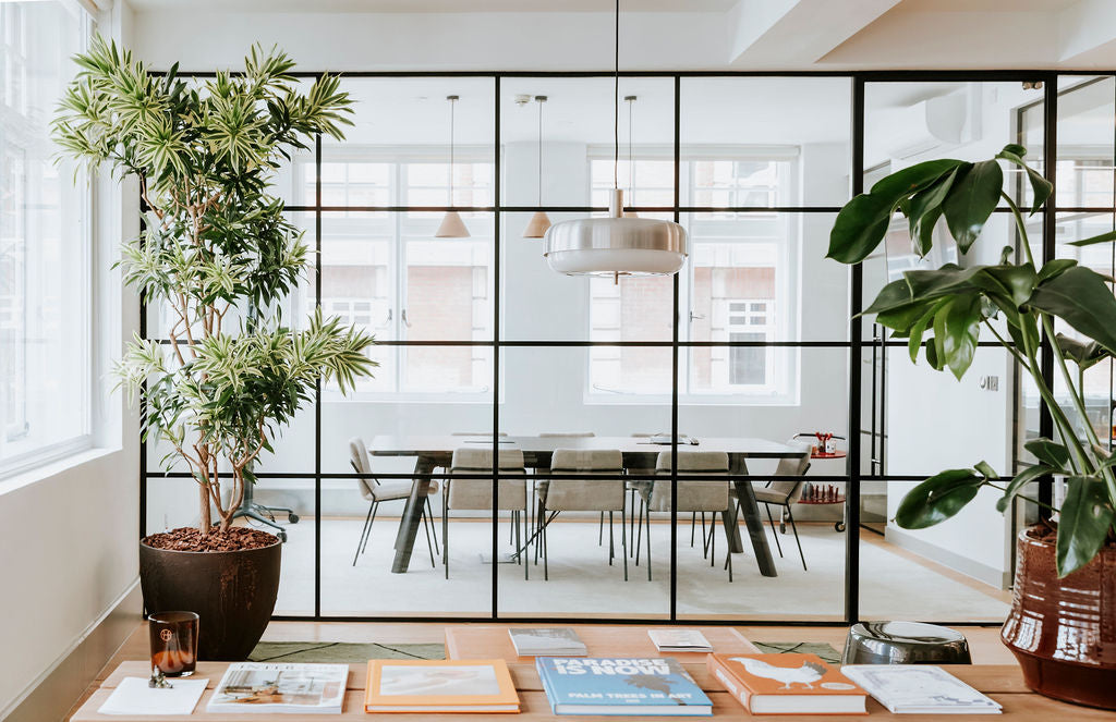 Large meeting room with plants